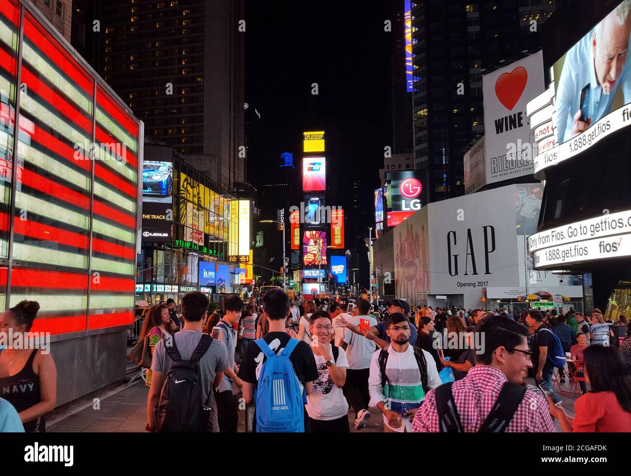 Times Square at night, Manhattan, New York City, United States Stock Photo