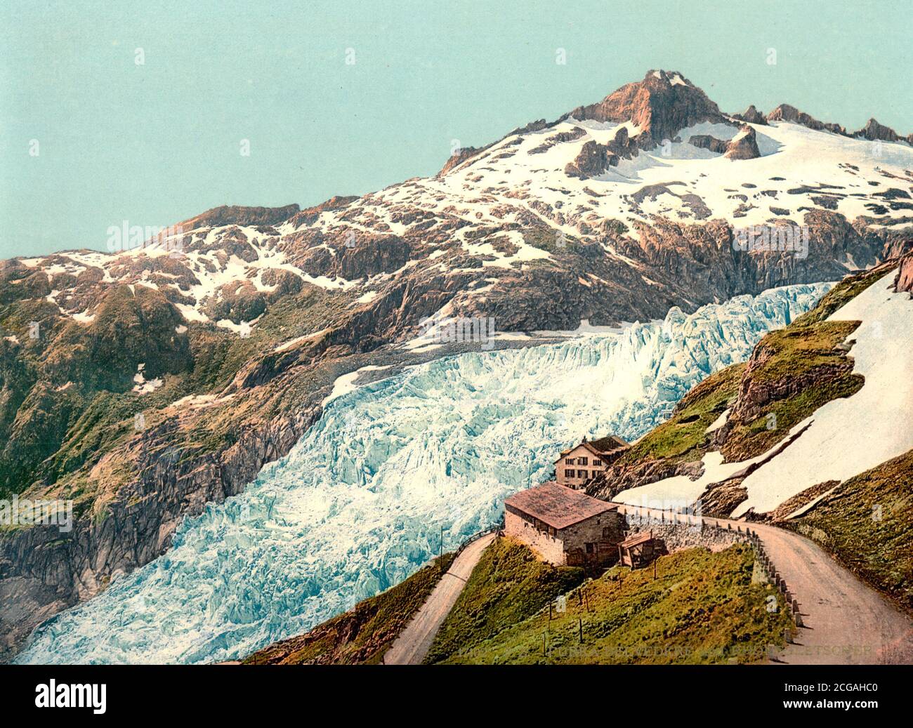 Furka Pass and Rhone Glacier, Bernese Oberland, Switzerland, circa 1900 Stock Photo