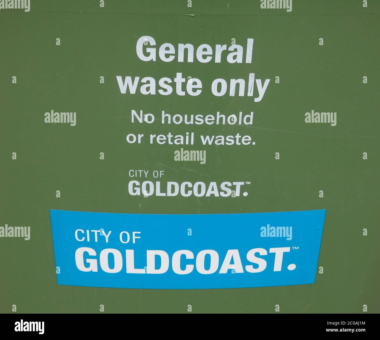 General waste only sign on a garbage bin, Queensland, Australia Stock Photo