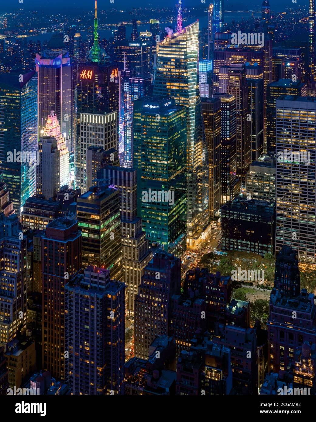 Night New York City Times Square from Above Stock Photo