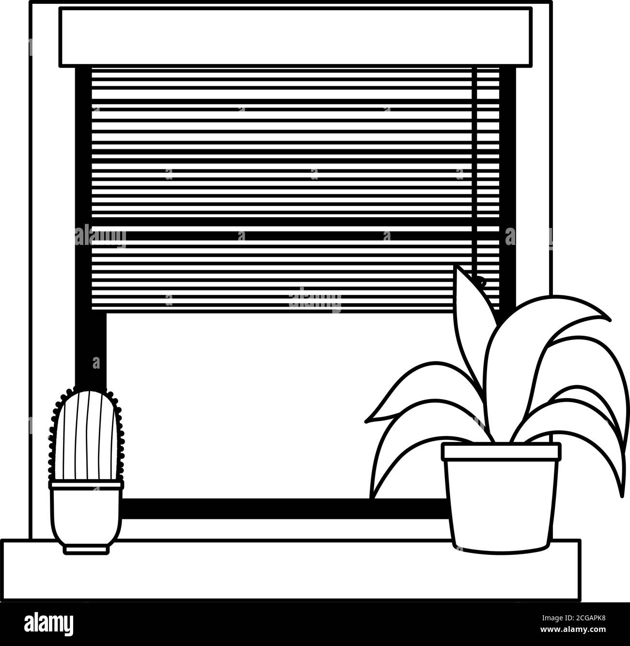 window potted plant and cactus decoration isolated icon line style ...