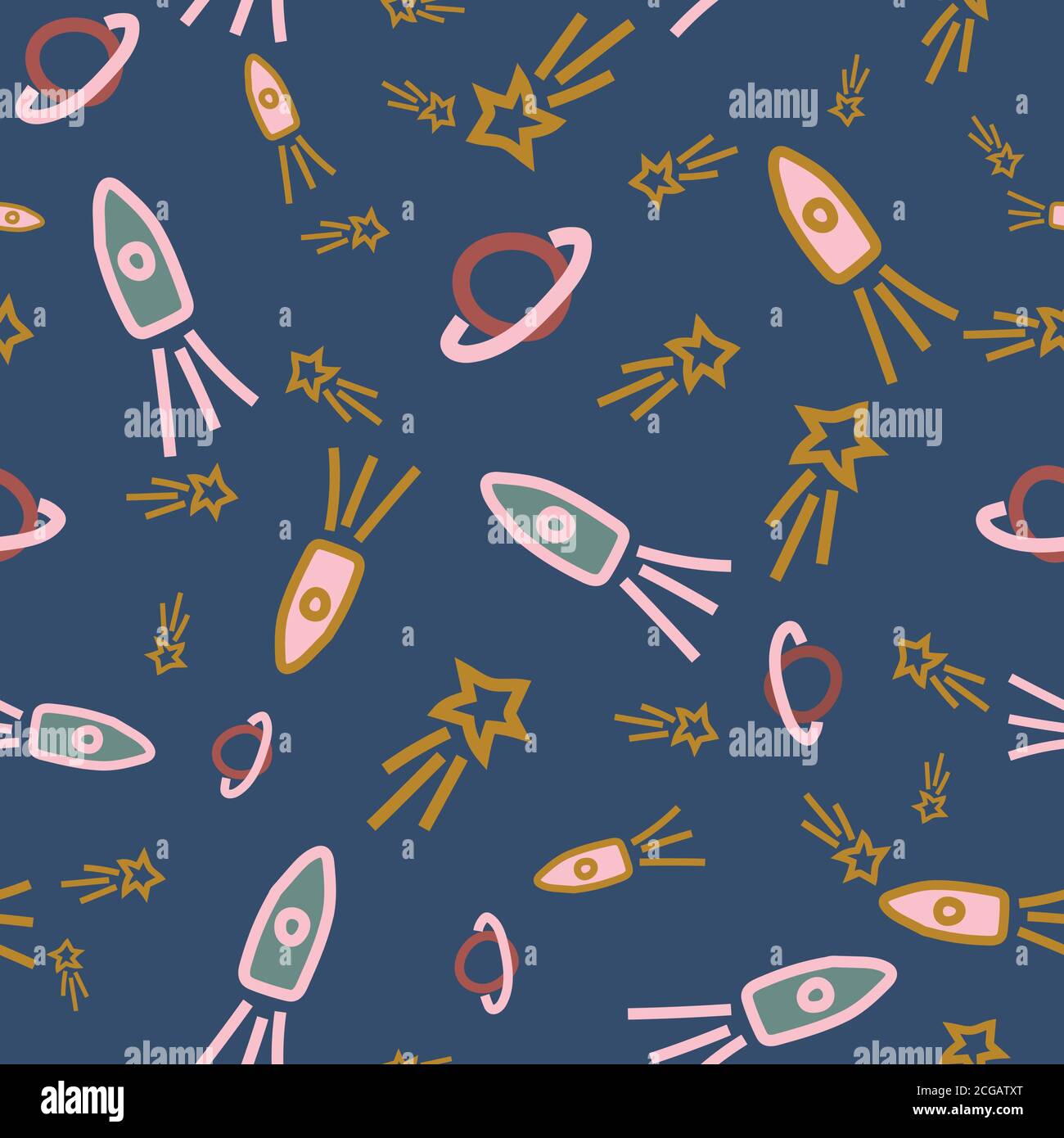 rockets comets and planets seamless vector pattern Stock Vector