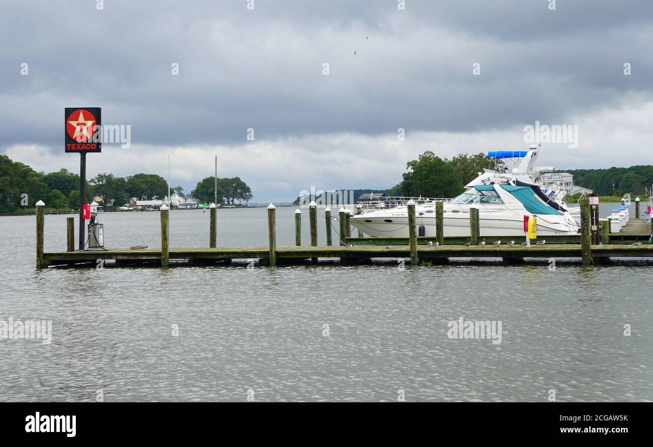 Cobb Island, Maryland, U.S.A August 15, 2020 A boat next to the gas