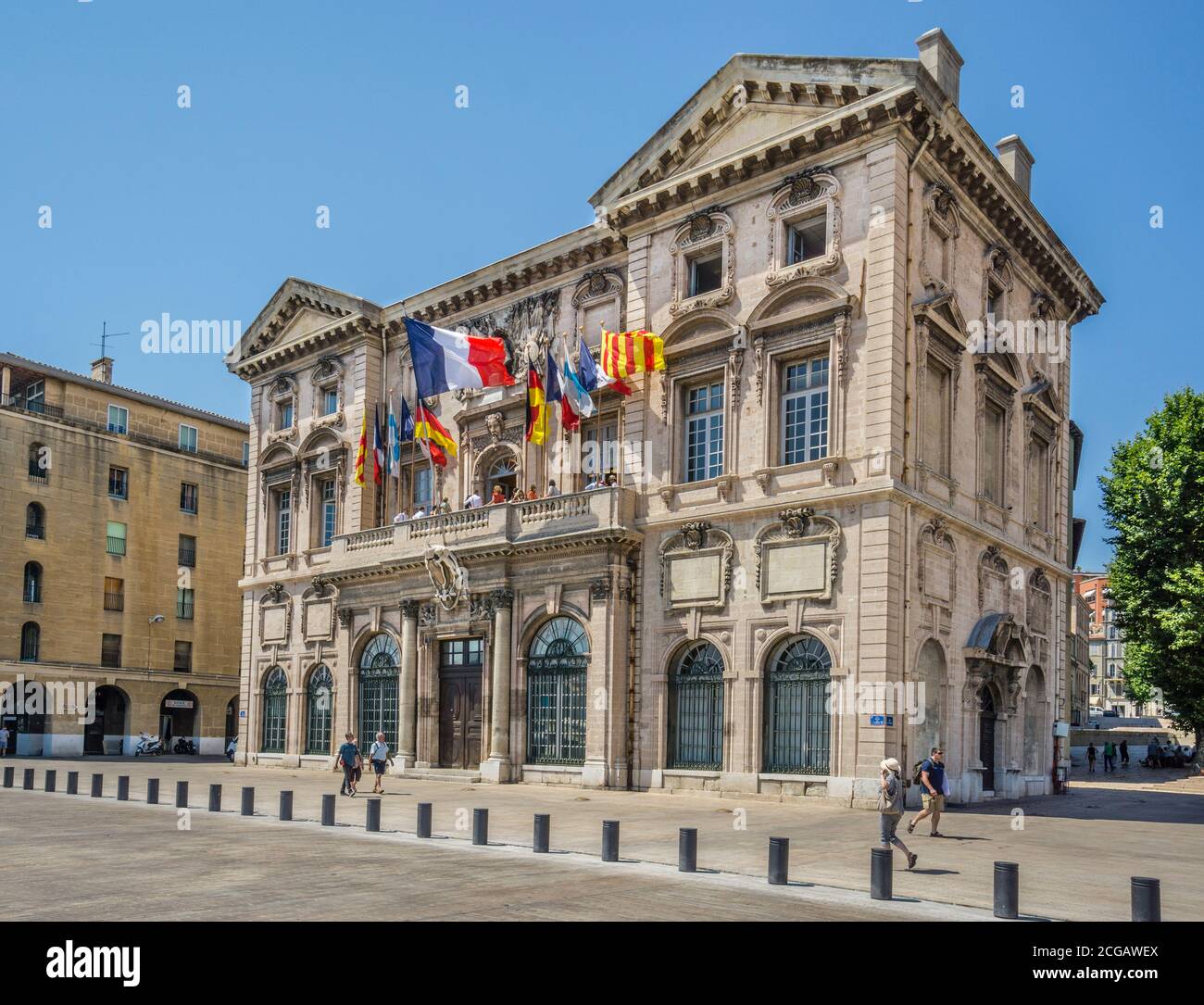 Hôtel de Ville, the City Hall of Marseille, a baroque building dating from the 17th century atr the Old Port of Marseile, Bouches-du-Rhône department, Stock Photo