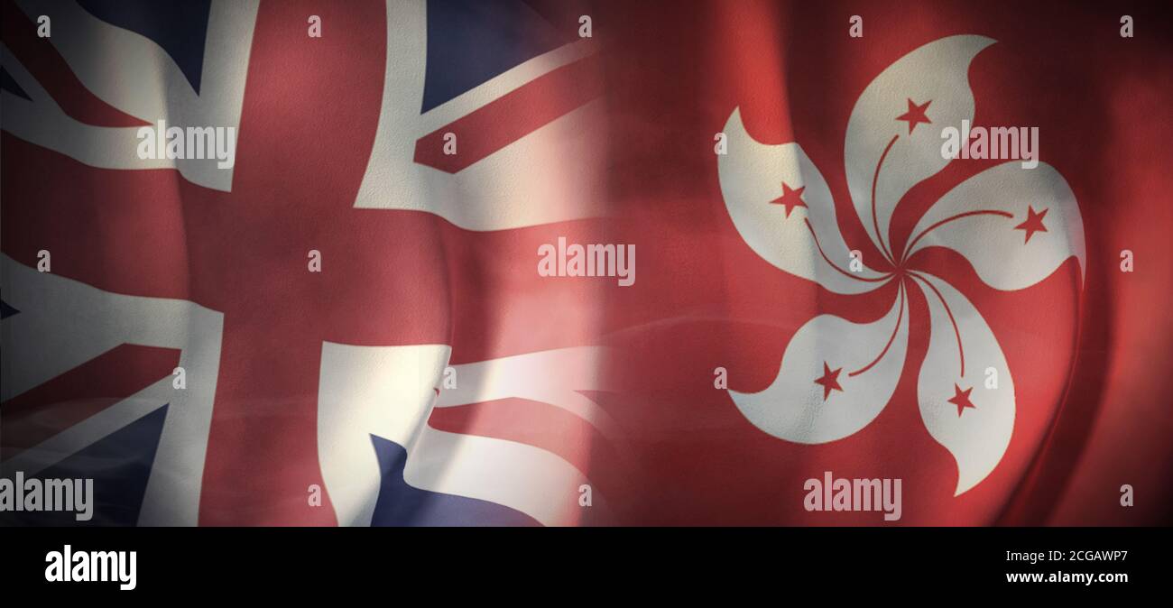 Flag Images of the Concept of International Relations between the UK and Hong Kong. Stock Photo