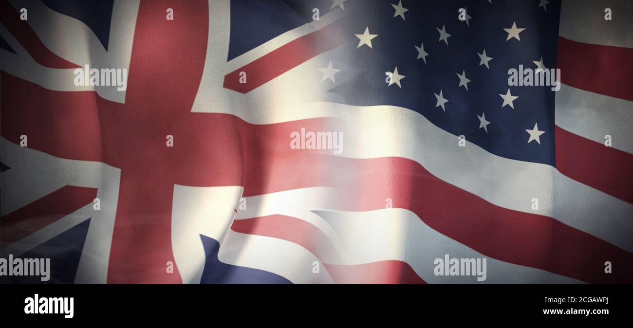 Flag Images of the Concept of International Relations between the UK and US. Stock Photo