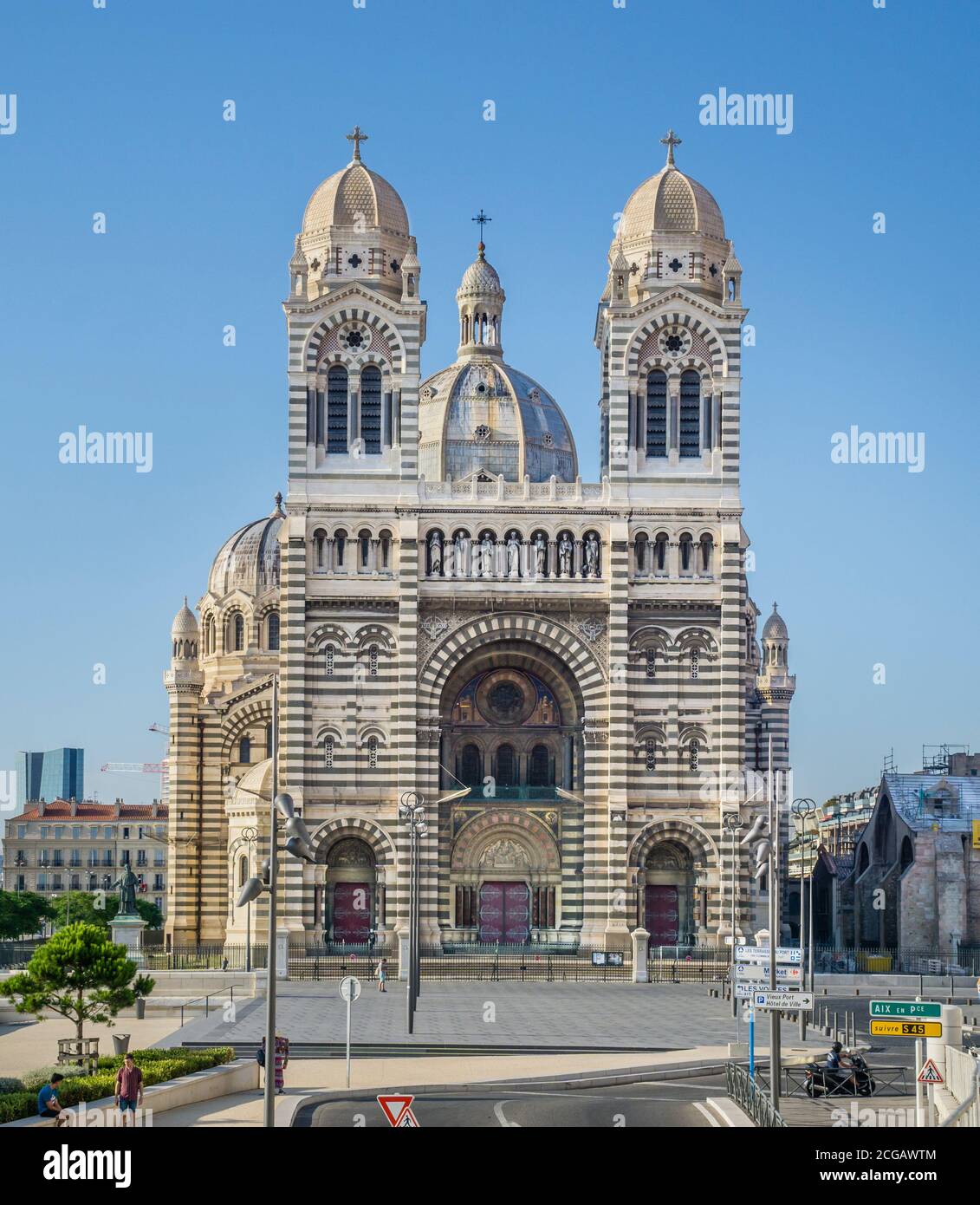 view of the Romanesque-Byzantine Revival Marseille Cathedral or Cathedral of Saint Mary Major, Marseille, Bouches-du-Rhône department, France Stock Photo