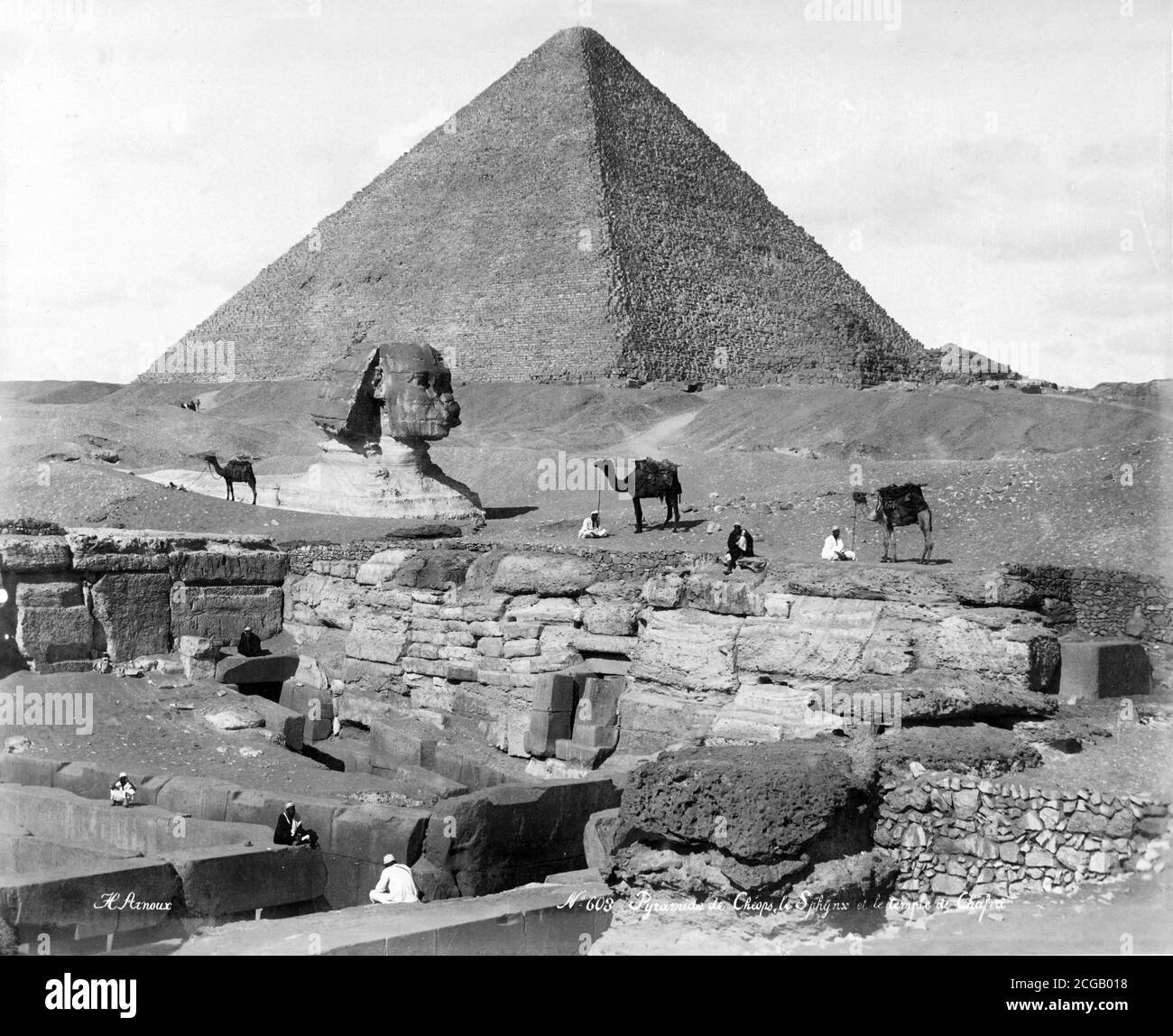 Silver albumen print of the sphinx and the Great Pyramid of Giza, circa