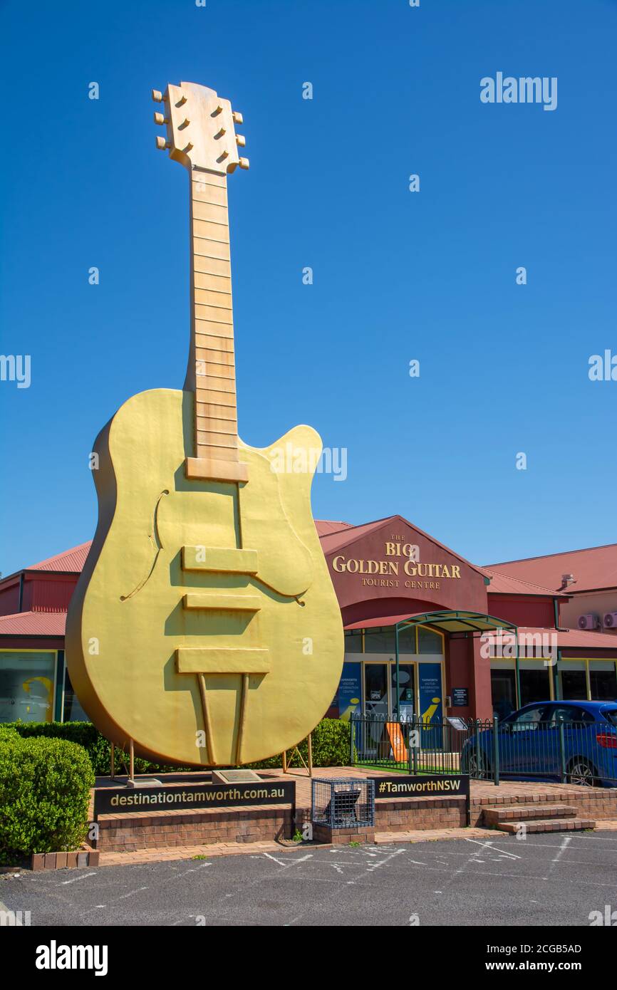 The Big Golden Guitar in Tamworth Australia. Stock Photo
