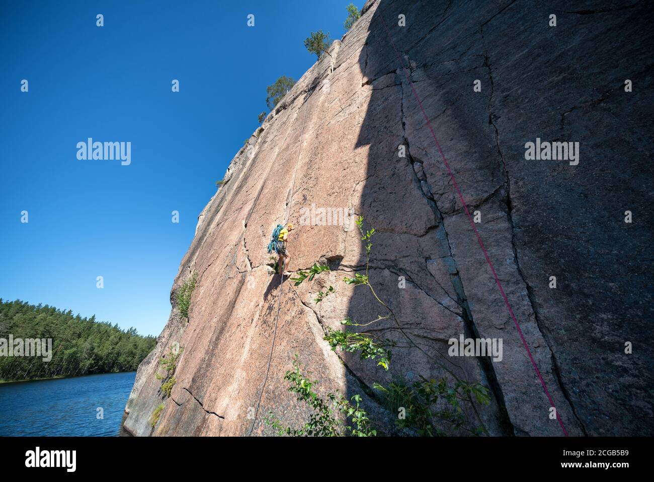 Rock climbing at Olhava in Repovesi National Park, Kouvola, Finland Stock Photo
