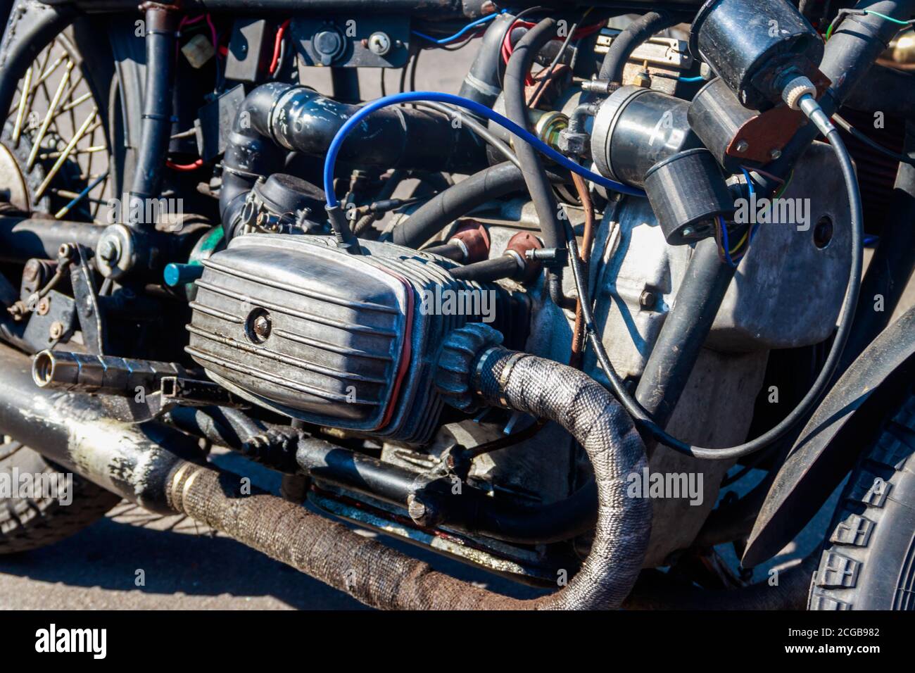 Closeup of the motorcycle engine block Stock Photo Alamy
