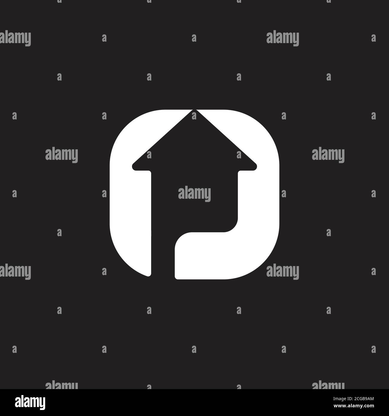 abstract letter p home arrow up square negative space logo vector Stock Vector