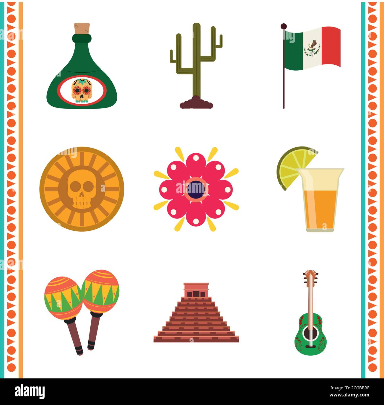 mexican independence day, party national country icons set vector illustration Stock Vector
