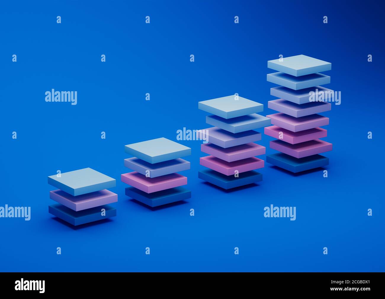 Abstract 3d render, composition, blue background design with pink and ...