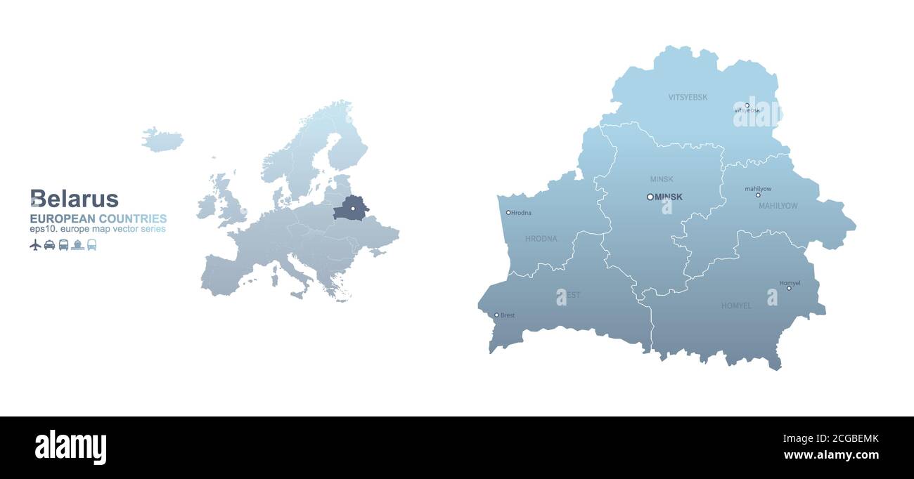 Belarus map. blue gradient vector map of European countries. Stock Vector