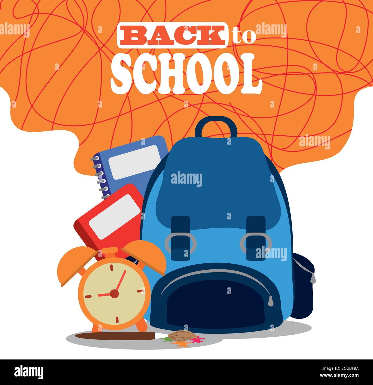 back to school, backpack books and alarm clock elementary education ...