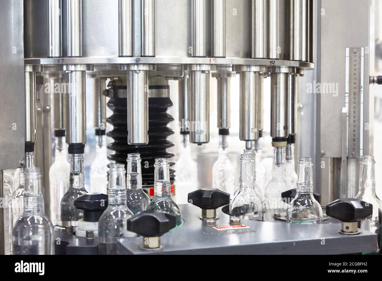Factory for the production of alcoholic beverages. On the conveyor ...
