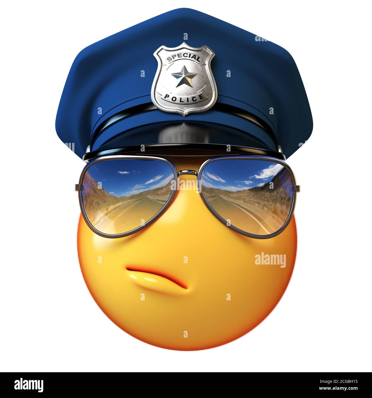 Policeman emoji isolated on white background, cop with sunglasses emoticon 3d rendering Stock Photo