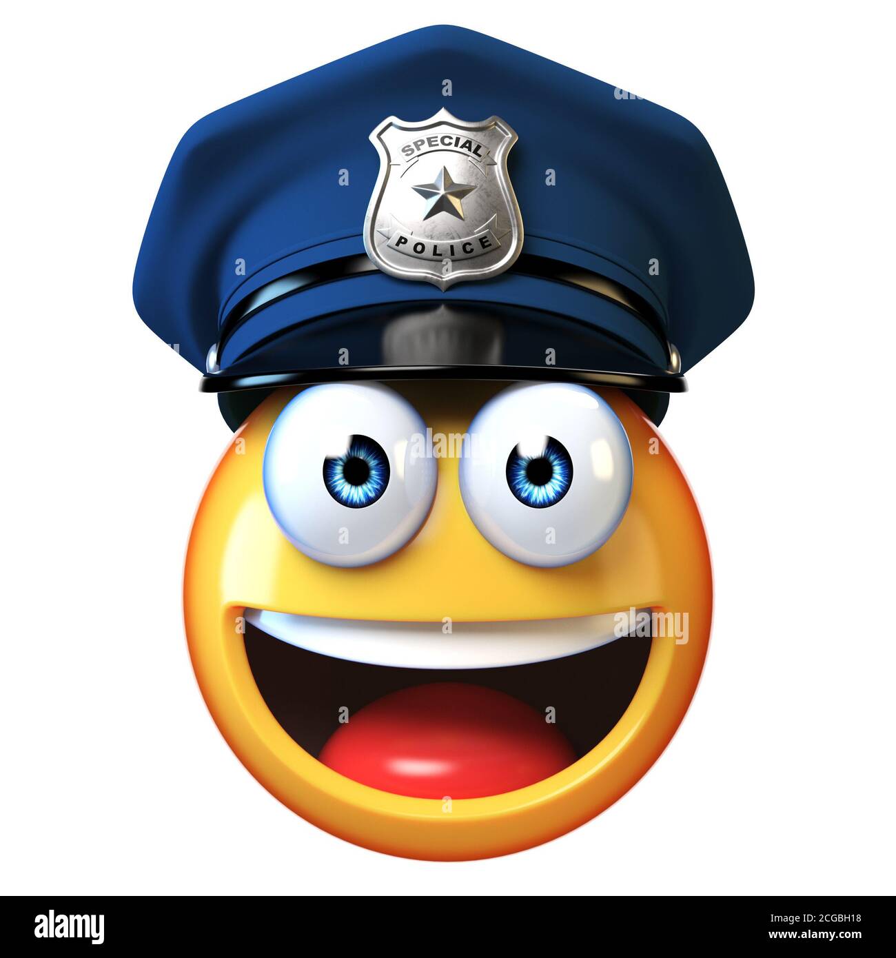 Policeman emoji isolated on white background, cop emoticon 3d rendering Stock Photo