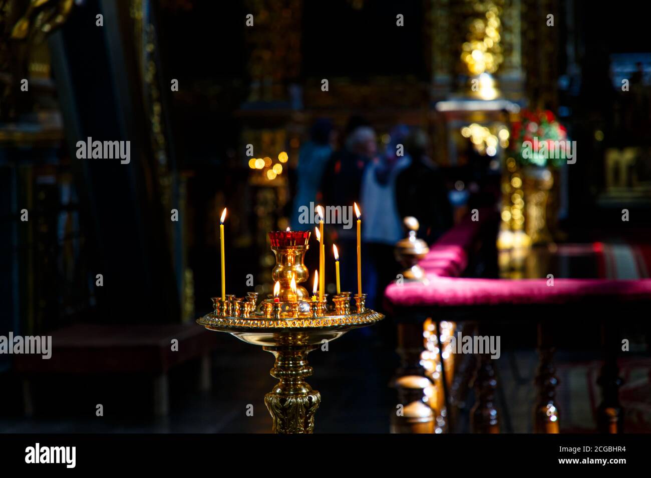 Russian Orthodox church. Burning candle Stock Photo