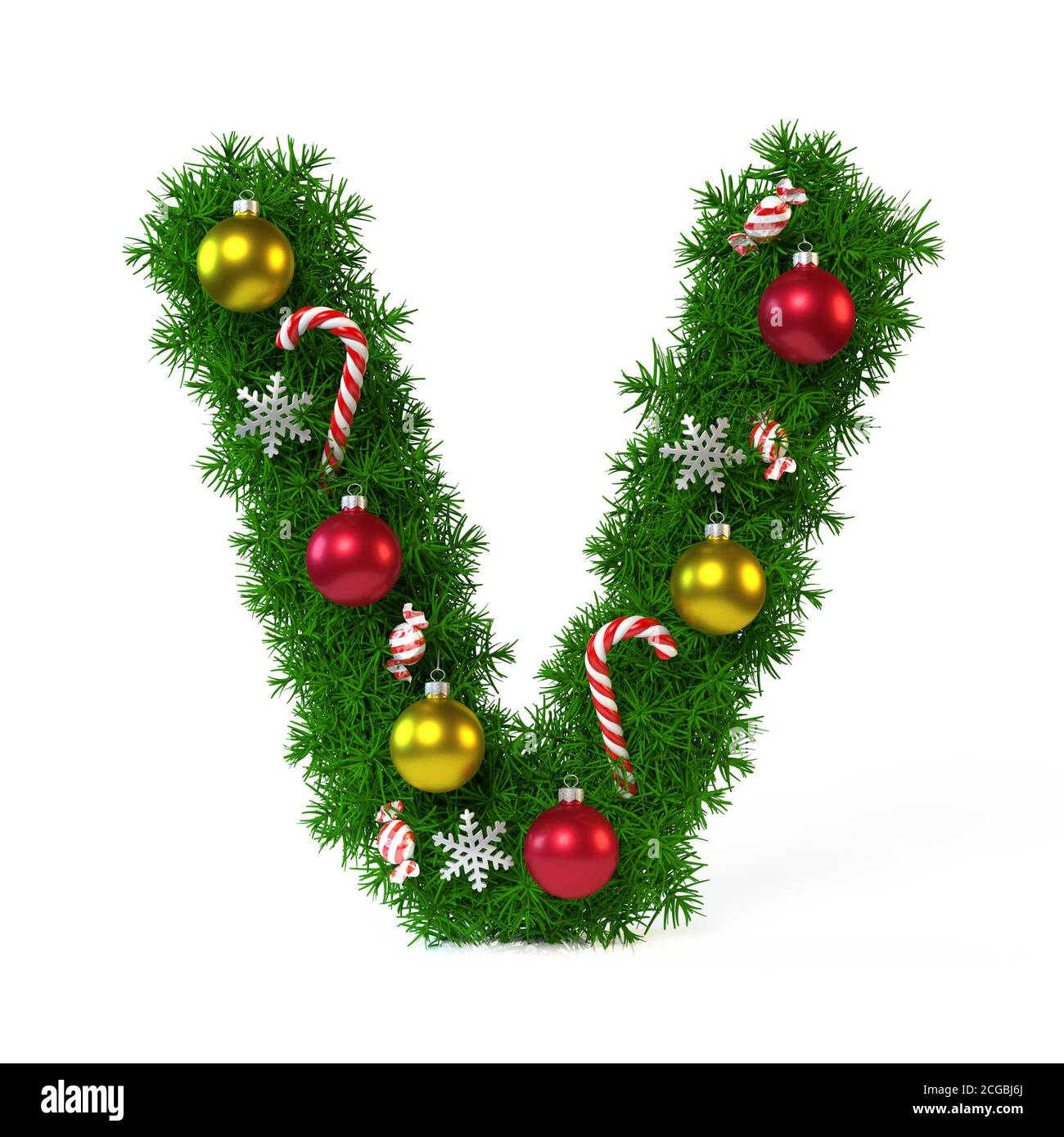 Christmas font isolated on white 3d rendering, letter V Stock Photo - Alamy