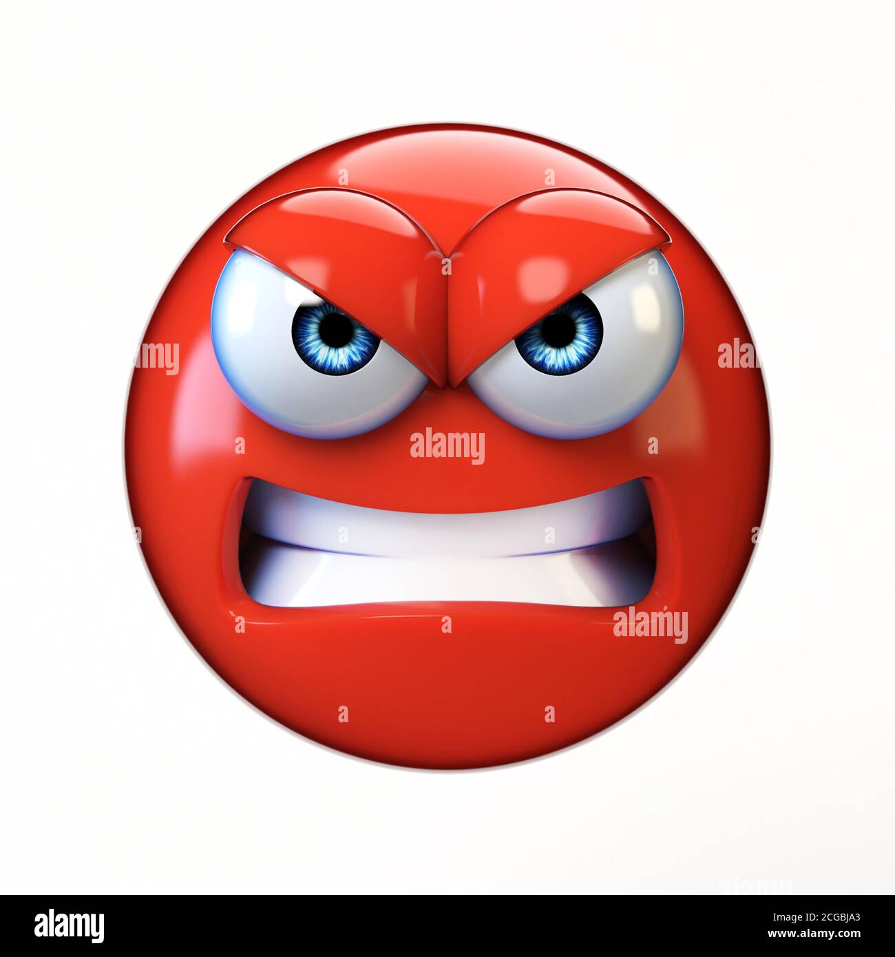 Angry emoji isolated on white background, mad emoticon 3d rendering Stock Photo