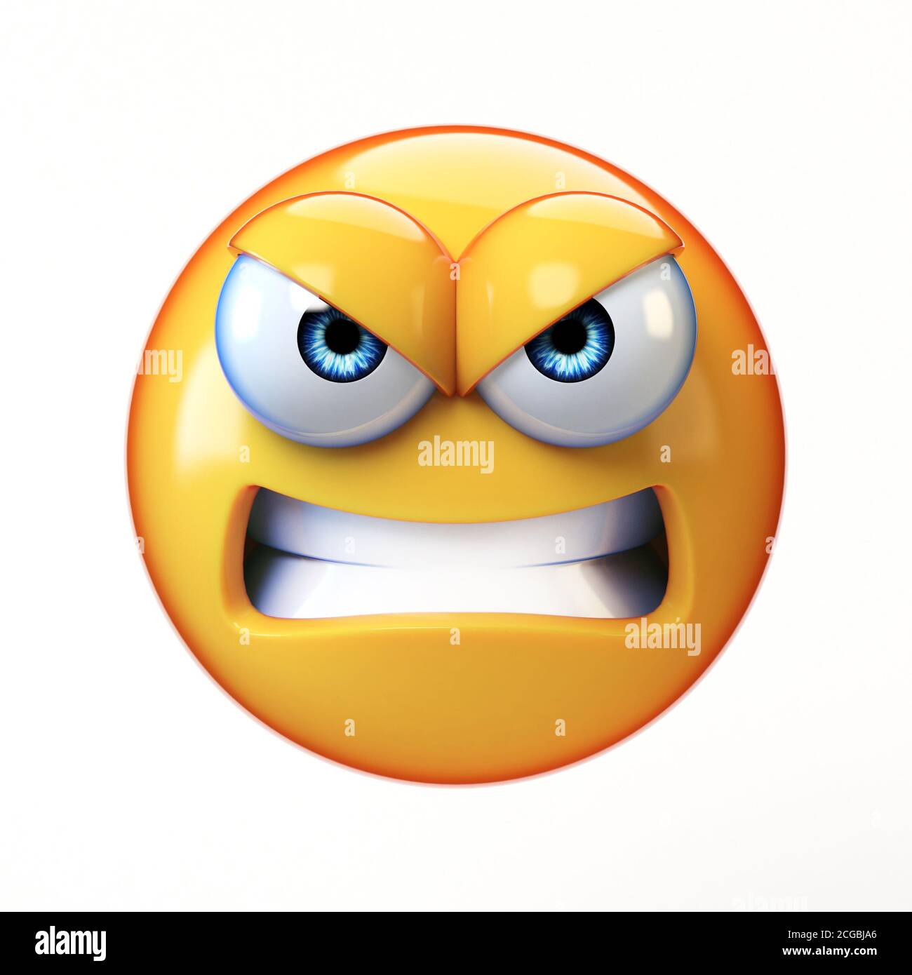 Angry emoji isolated on white background, mad emoticon 3d rendering Stock Photo