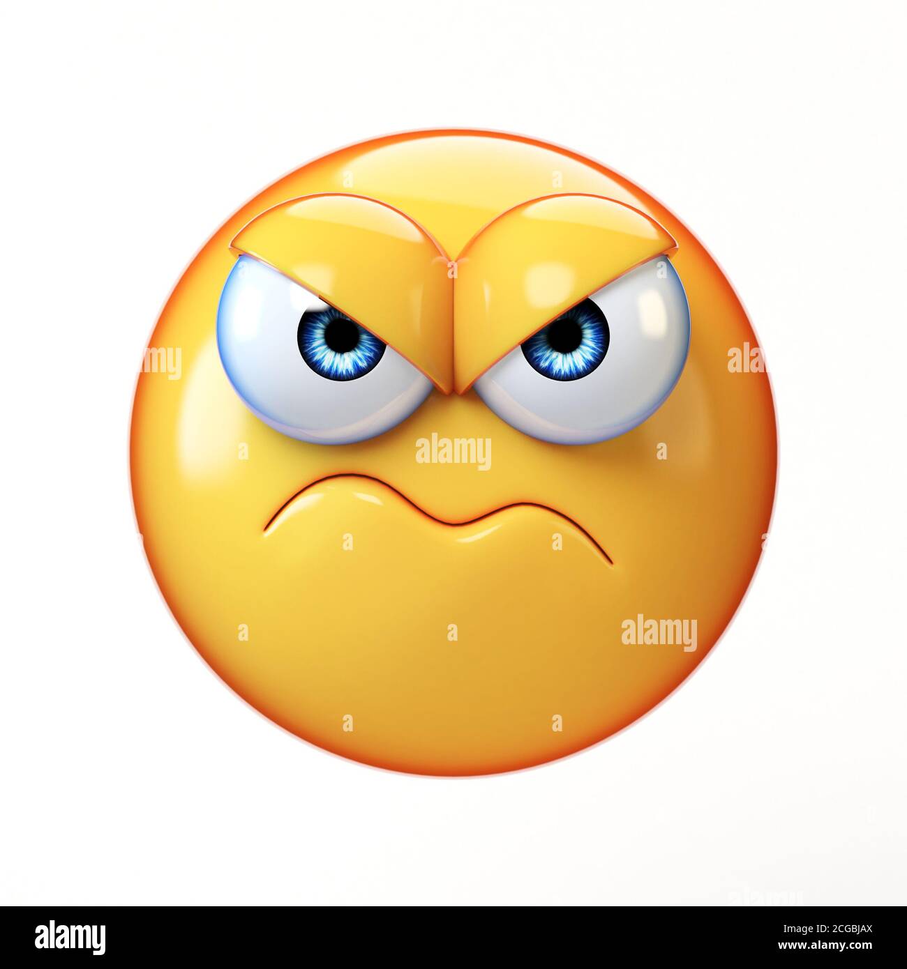 Grumpy emoji isolated on white background, frowned emoticon 3d rendering Stock Photo