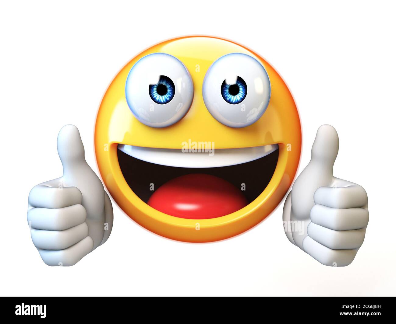 Thumbs up emoji isolated on white background, emoticon giving likes 3d rendering Stock Photo