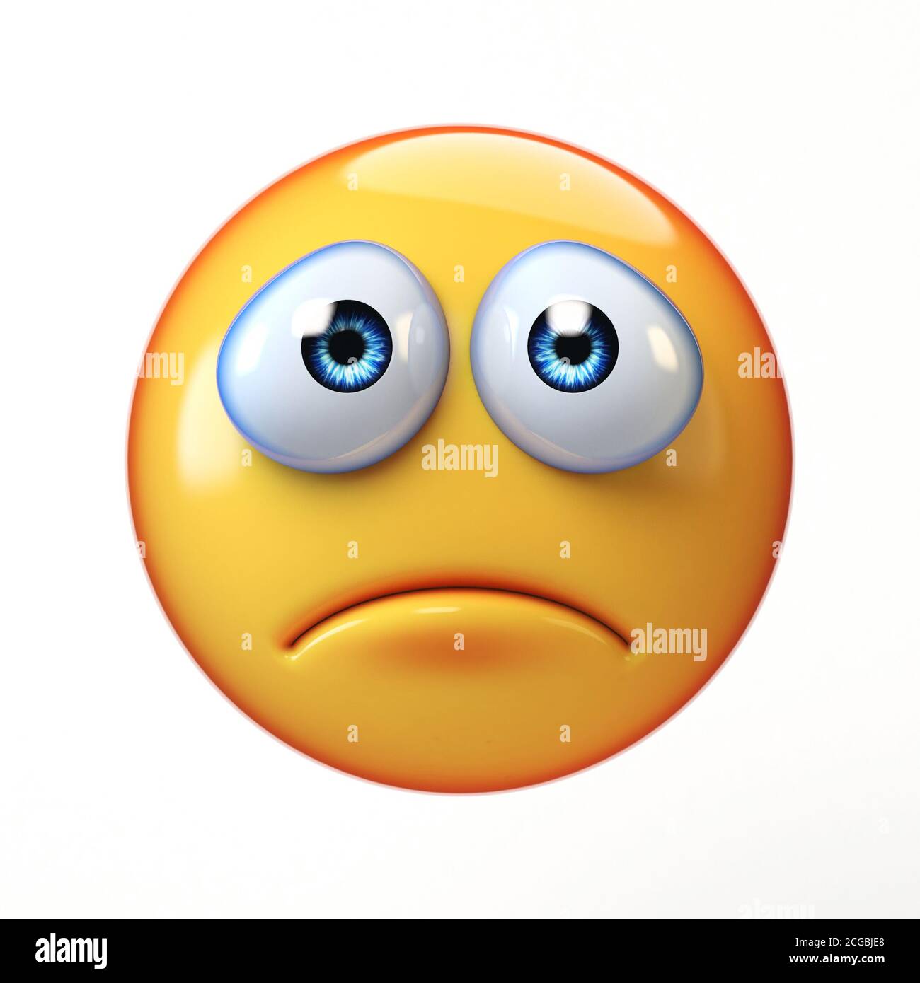 Sad emoji isolated on white background, depressed emoticon 3d ...