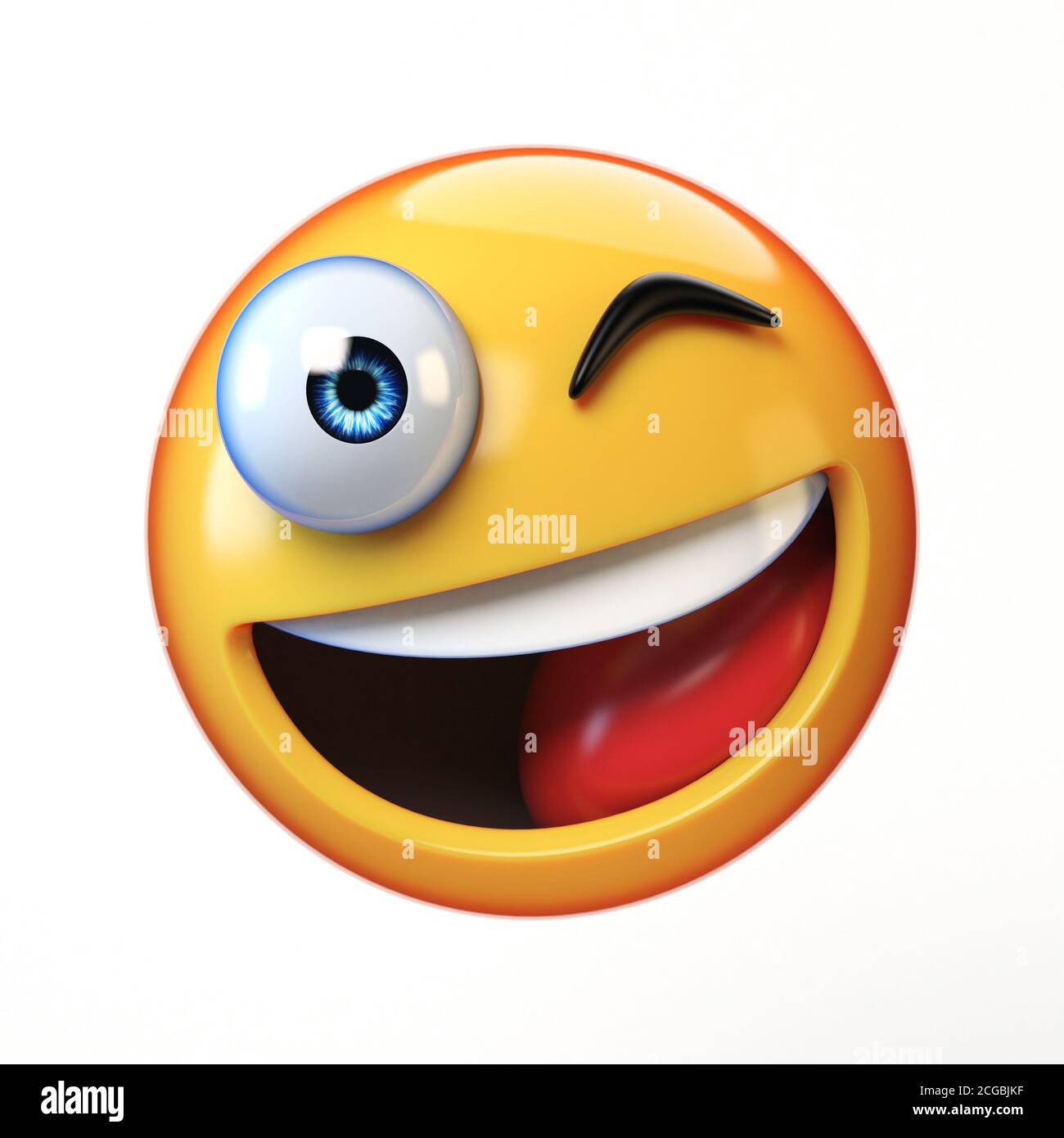 Winking emoji isolated on white background, smiling winking face