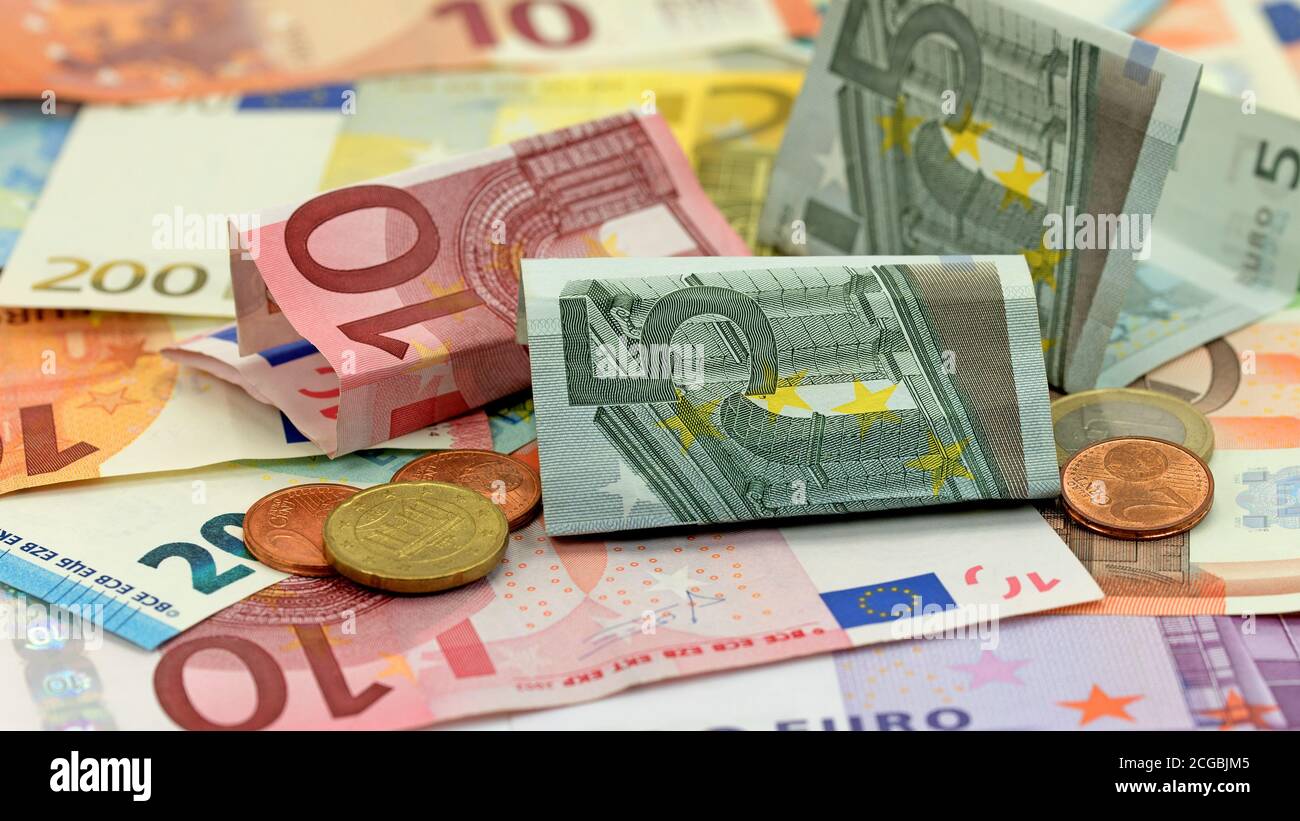 Lots of banknotes in euro currency Stock Photo