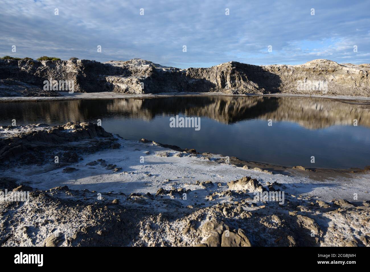 Salt Lake & Salt Landscape Created by Saltworks near Salin-de-Giraud Camargue Provence France Stock Photo
