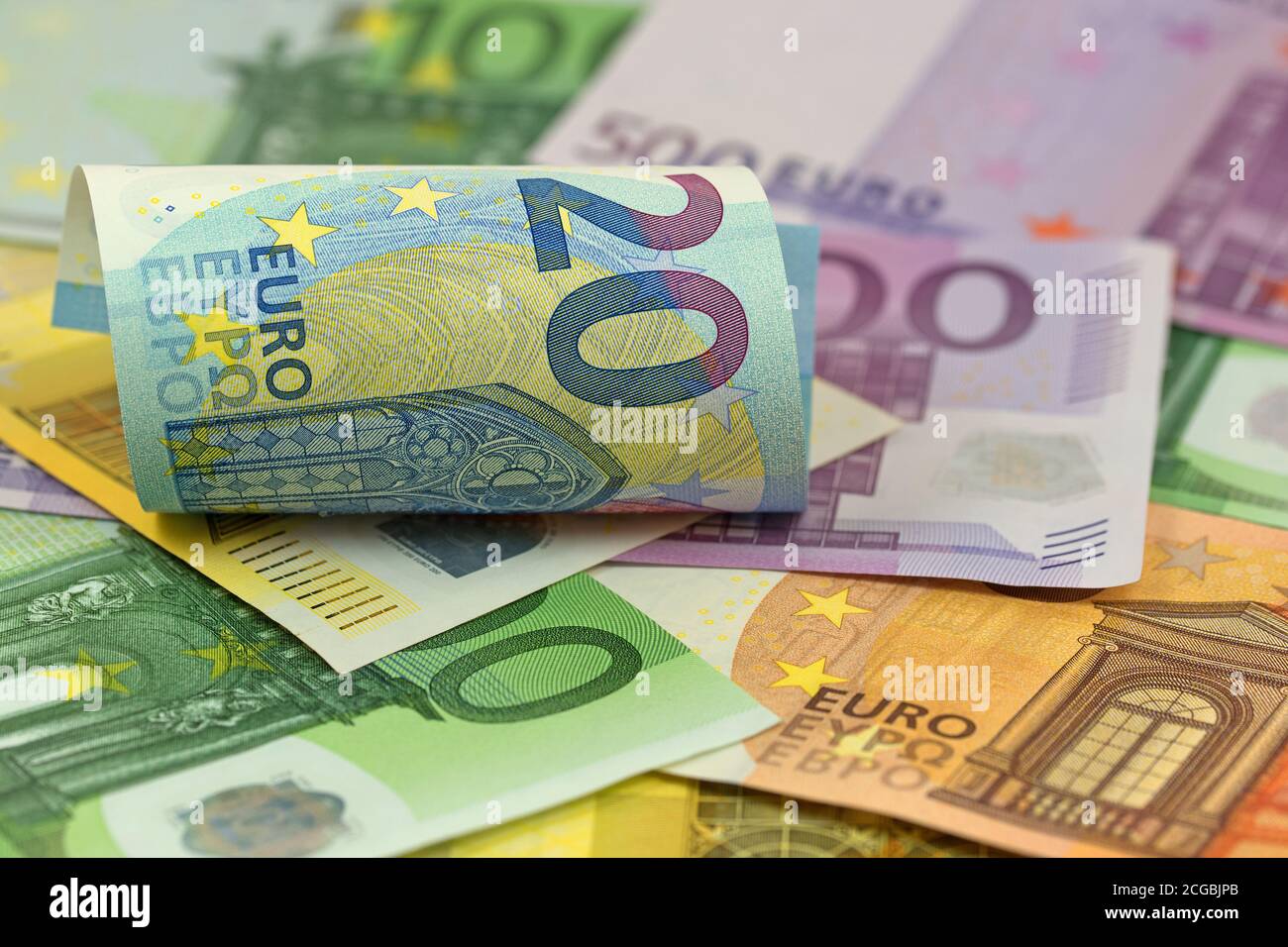 Lots of banknotes in euro currency Stock Photo