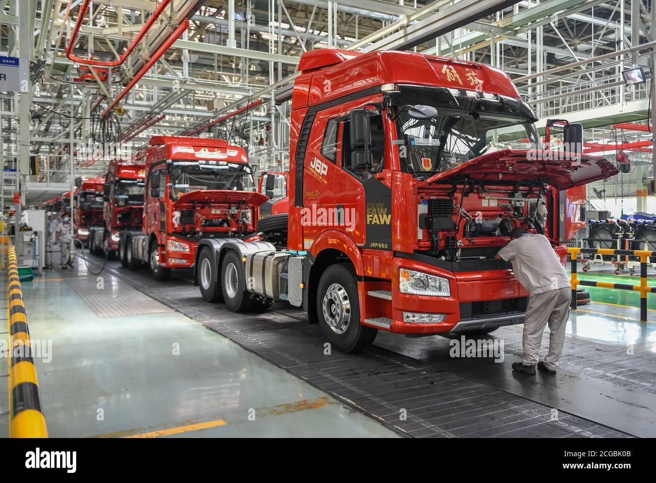 Changchun, China's Jilin Province. 1st Sep, 2020. Employees work at an assembly workshop of FAW-Volkswagen Automobile Co., Ltd. in Changchun, capital of northeast China's Jilin Province, Sept. 1, 2020. First Automotive Works (FAW) Group Co., Ltd., China's leading automaker, sold 314,454 vehicles in August, up 14 percent year on year, according to corporate sources. Credit: Zhang Nan/Xinhua/Alamy Live News Stock Photo