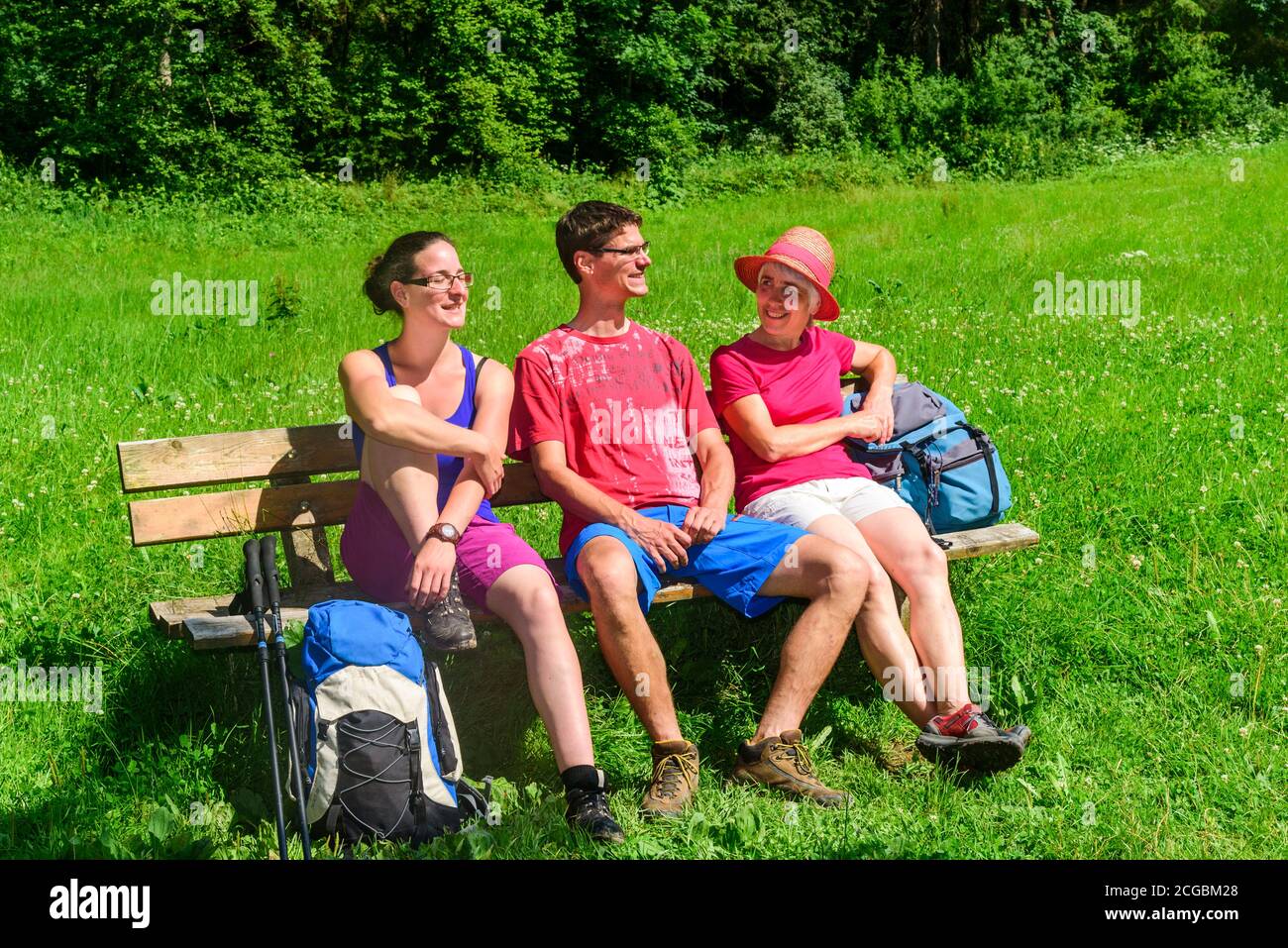 A hiking tour on a warm summer day at the idyllic Wertach near Wald im Allgäu Stock Photo