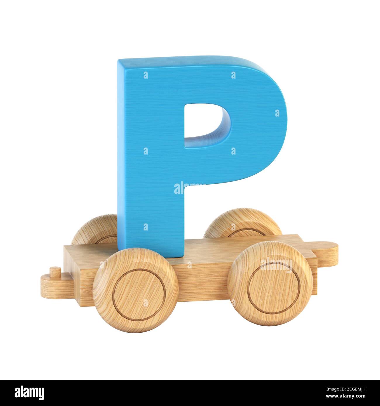 Train font on wheels 3d rendering letter P Stock Photo