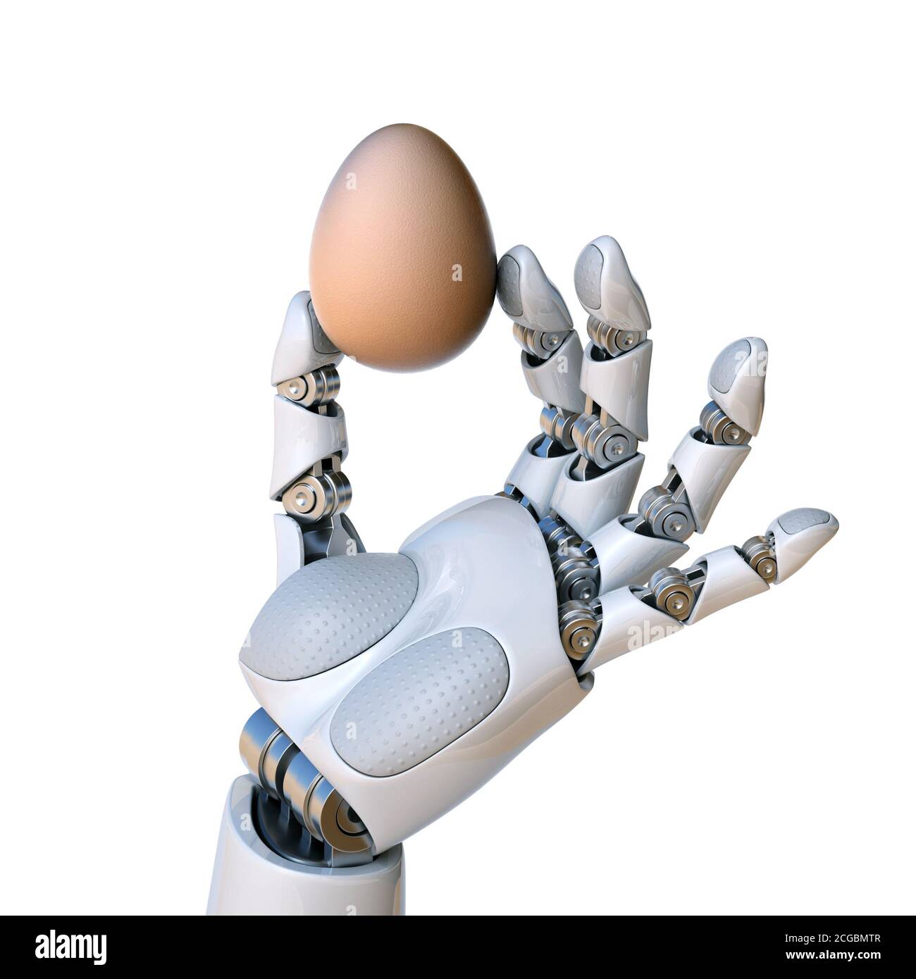 Robot hand holding the egg 3d rendering Stock Photo