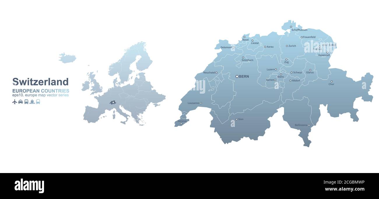 Switzerland map. blue gradient vector map of European countries Stock
