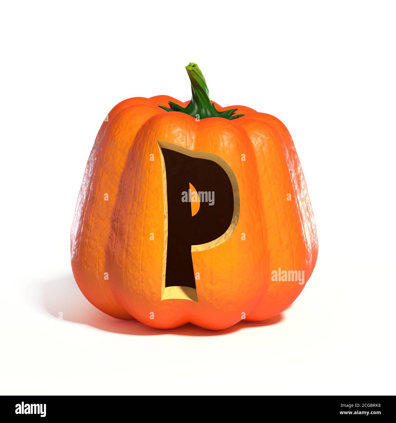 Halloween pumpkin font letter 3d rendering P Stock Photo