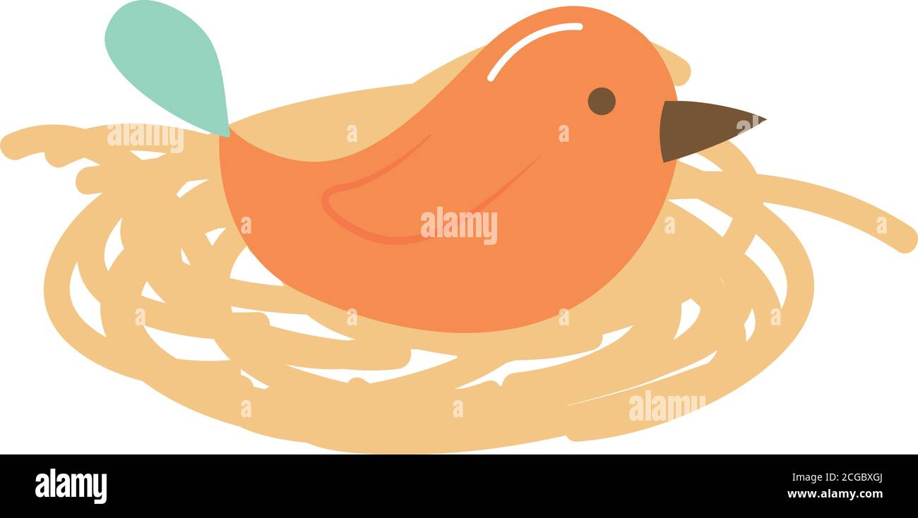 cute bird in nest icon over white background, flat style, vector ...