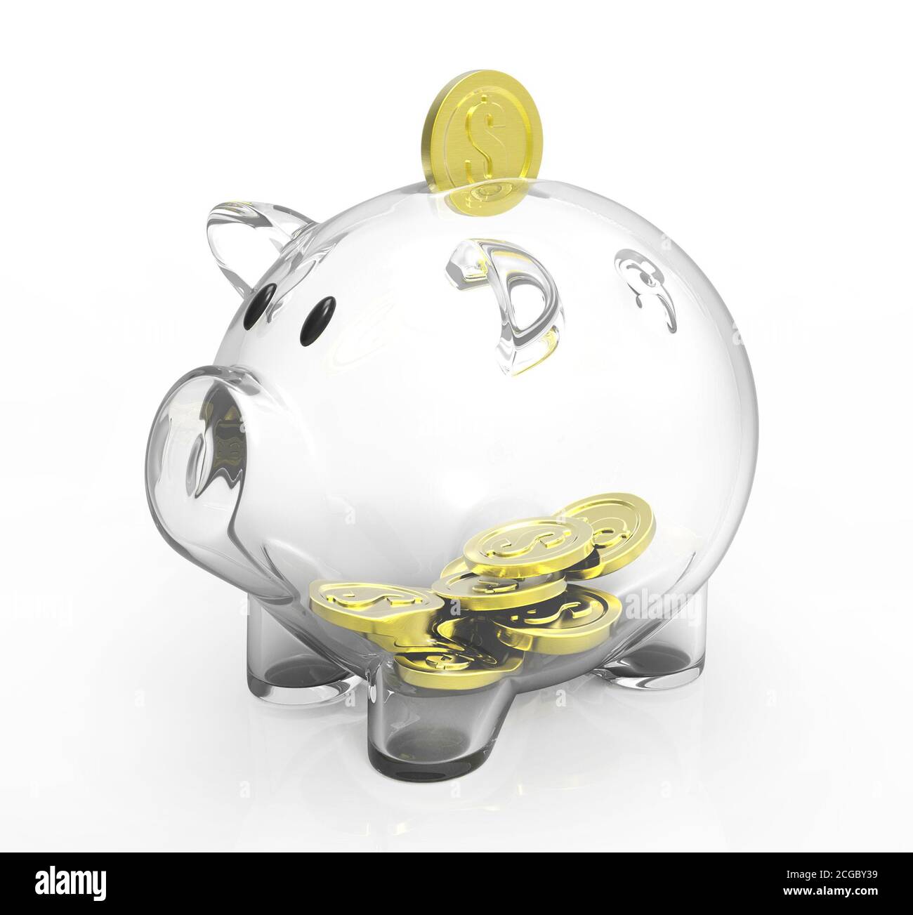 Glass piggy bank with golden coins Stock Photo - Alamy