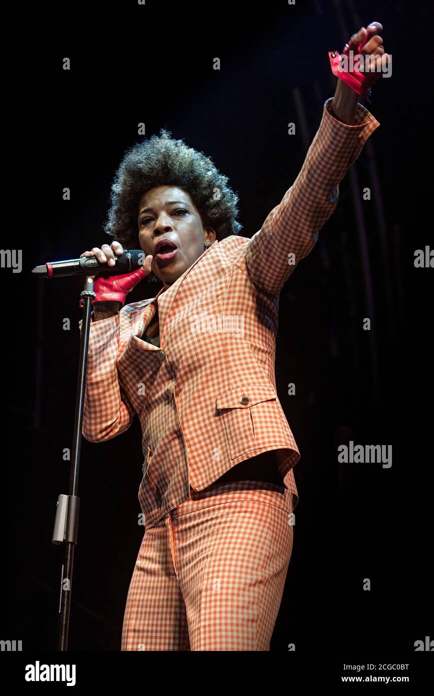 Singer Macy Gray performing live at GruVillage 105 Music Festival (Grugliasco, Turin, Italy); she performed her work called Ruby. Stock Photo