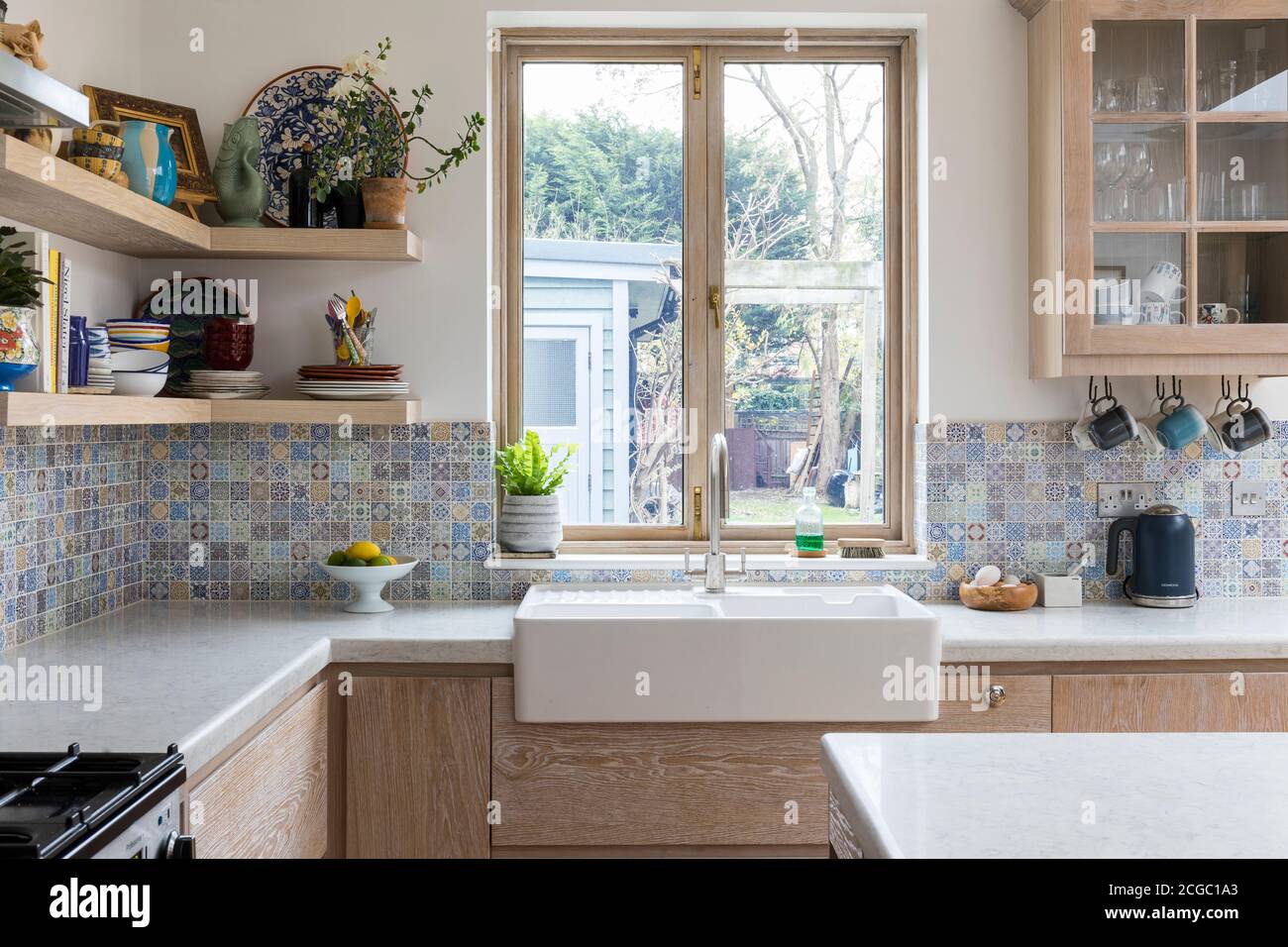 Kitchen in a redesigned and remodelled family home in West London, UK. Stock Photo