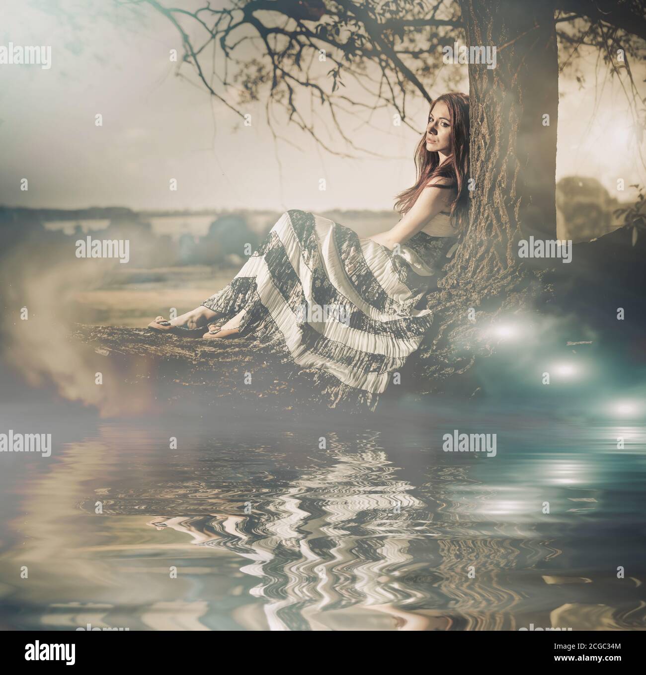 Sad girl sitting water hi-res stock photography and images - Alamy, image size:1300x1358