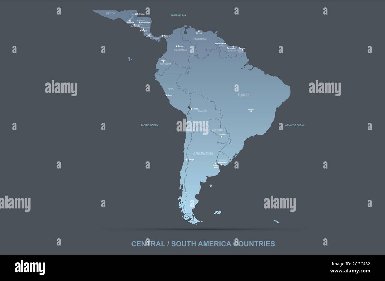 South american countreis named vector map. Stock Vector