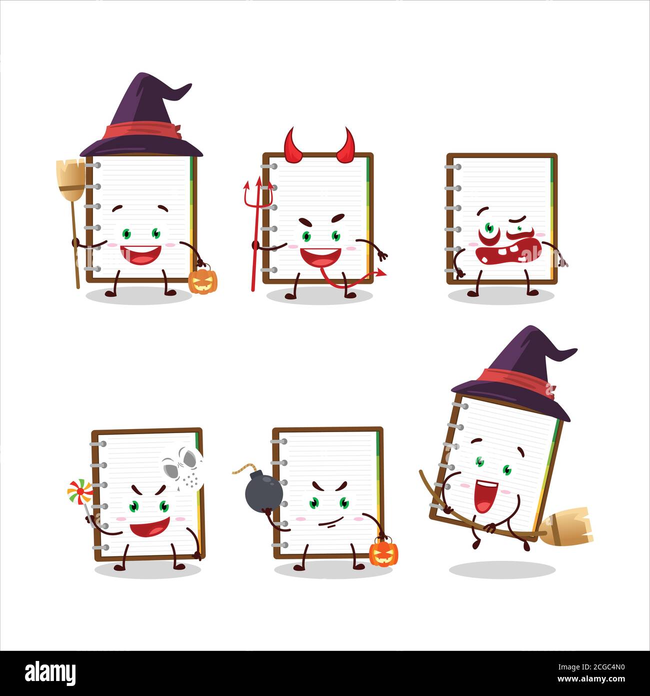 Halloween expression emoticons with cartoon character of diary notes ...