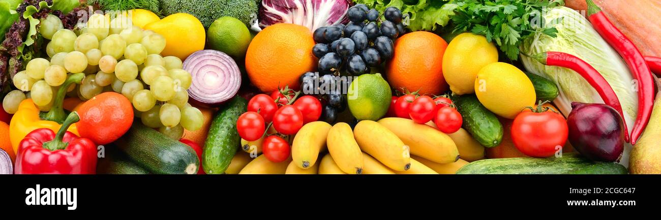 Background useful fruits and vegetables. Healthy eating Stock Photo