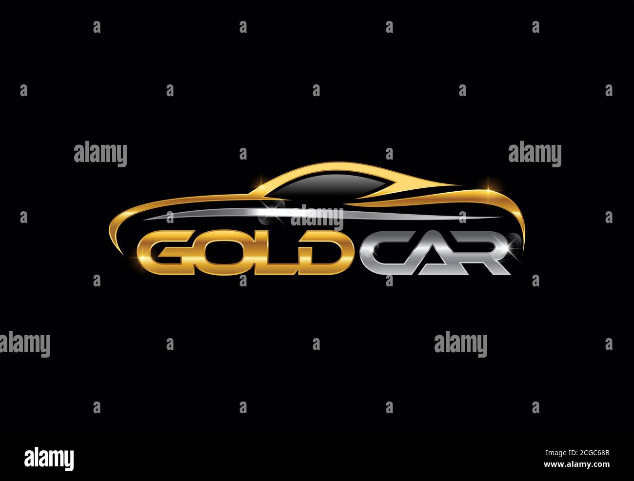 A vector illustration of Golden and Silver Car Logo Sign Stock Photo