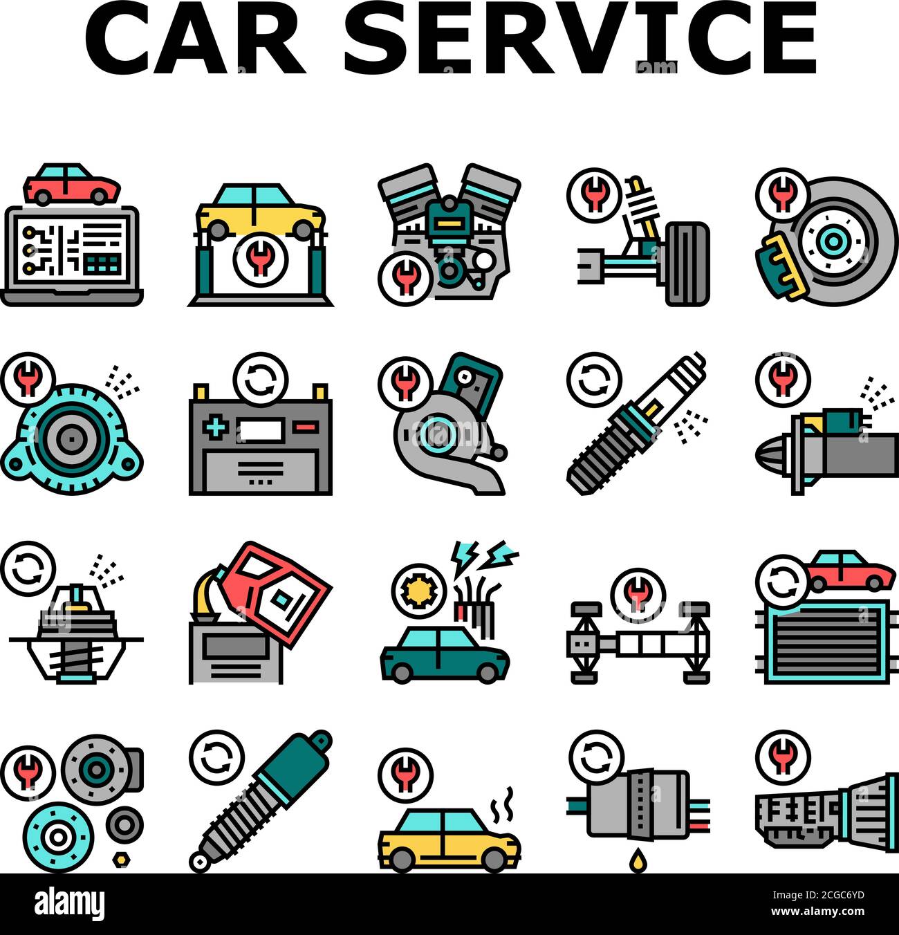 Car Service Garage Collection Icons Set Vector Stock Vector Image & Art ...